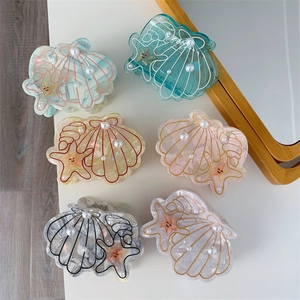 Acetate Marine Series Hair Claw Clips Shell Starfish Artificial Pearl Decorative Hair Crabs For Women Vacation Hair Accessories