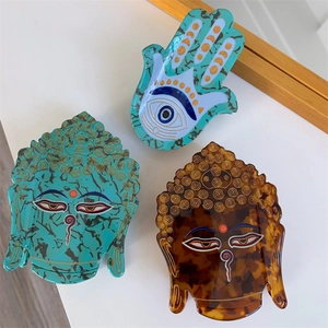 Lot de pinces à cheveux en acétate avec main de Hamsa et tête de Bouddha, turquoise et écaille