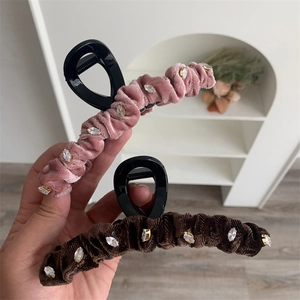 Lot de pinces à cheveux en velours avec cristaux strass pour femmes, rose et marron