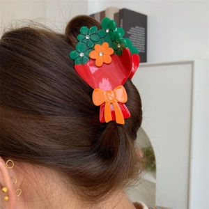 Elegante molletta per capelli in acetato a forma di bouquet di fiori con strass brillanti