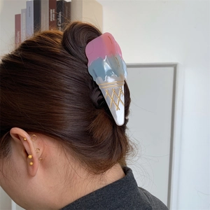 Creative ice cream shaped acetate hair claw clip featuring pink and blue marble design