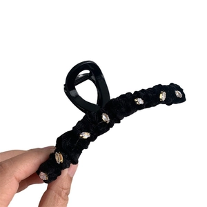 Pince à cheveux élégante en velours avec strass pour femmes, grande pince à cheveux chic