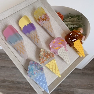 Creative Ice Cream Cone Shaped Acetate Hair Claw Clip Sweet Fresh Style Large Shark Clip For Women Girls Hair Accessories