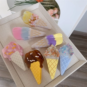 Detailed collection of colorful acetate ice cream shaped hair claws in diverse pastel shades