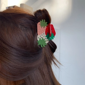 Pink and red strawberry hair claw clip for women stylish spring hair accessories