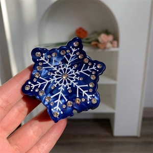 Pince à Cheveux en Acétate Flocon de Neige d'Hiver pour Femmes Bleu Foncé Ornée de Strass Accessoires de Cheveux Élégants