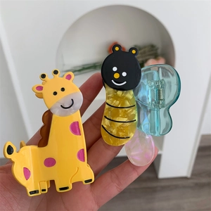 Cute giraffe and bear butterfly acetate hair claws in yellow and blue for women