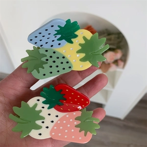 Colorful strawberry hair claw clip made of glossy acetate material for sweet girls
