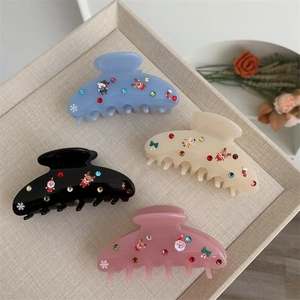 Pinza per Capelli Natalizia con Strass in Acetato Babbo Natale Renna Fiocco di Neve Clip per Capelli per Festa Donna Accessori per Acconciature