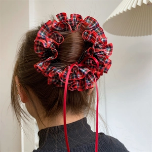 Vintage Red Plaid Scrunchie And Bow Hair Claw Clip With Faux Artificial Pearl Christmas Scottish Tartan Hair Accessories For Women