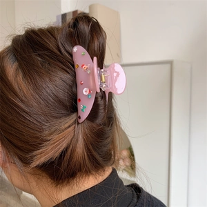 Molla per capelli in acetato rosa con strass colorati e motivi natalizi festivi