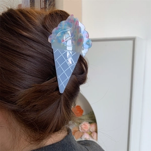 Creative ice cream shaped hair claw clip with colorful acetic acid patterns for women
