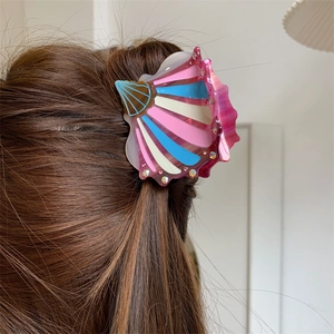 Vintage Acetate Shell Hair Claw For Women Luxurious Striped Pattern Rhinestone Hair Catch Clip Chic Styling Accessories