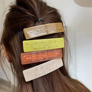 Barrette à Cheveux Rectangulaire en Acétate avec Strass et Künstliche Perles Douce Géométrique Pince à Ressort Accessoires Cheveux Femme