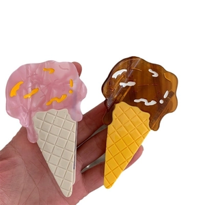 Creative chocolate and cream ice cream cone shaped acetate hair claws in pink and brown