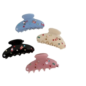 Mollette per capelli in acetato con strass colorati e motivi natalizi fatti a mano