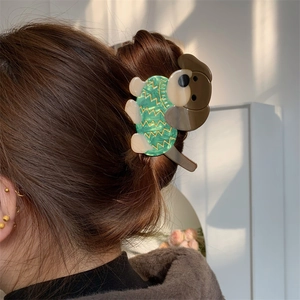 Pince à cheveux créative en acétate en forme de chien avec motif de pull vert