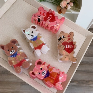 5-piece set of cute pearlized bear hair claws in pink, white, and brown shades