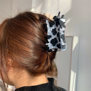 Pinza Per Capelli Con Stampa Mucca In Acetato Forma Di Animale Grande Fermaglio Moda Accessori Capelli Donna