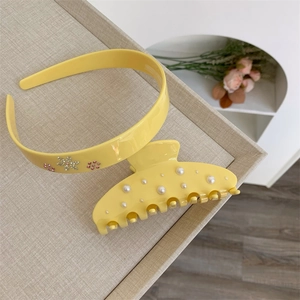 Cerchietto in Resina Gialla E Molletta per Capelli Con Künstliche Perle Finte Floreale Strass Accessori per Capelli Donna Ragazza