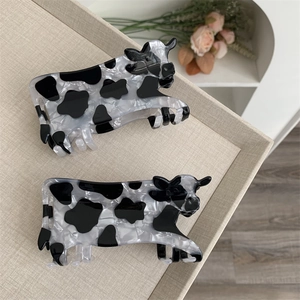 Mollette per capelli con stampa mucca in acrilico bianco e nero per styling alla moda