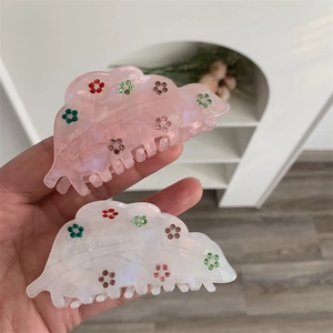 Élégante Pince à Cheveux en Acétate Fleur en Strass Pince Requin Douce Irisée Forme Vague Feuille pour Femme Accessoires Cheveux