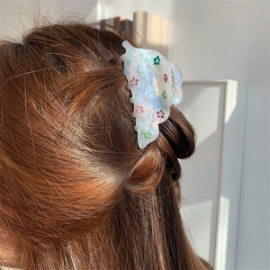 Vue détaillée de la pince à cheveux papillon irisée avec petits accents floraux