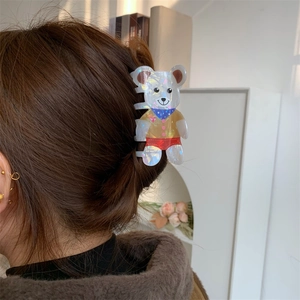 Holographic cartoon bear hair claw clip for women, cute animal shark clip for hair styling
