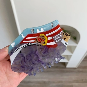 Pinza per capelli in stile americano con caricatura colorata e trama in acetato viola