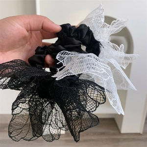 Korean Style Large Mesh Flower Scrunchie Handmade Lace Hair Tie High Elasticity Elegant Hair Rope For Women
