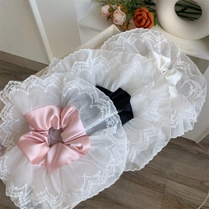 French Vintage Oversized Lace Fabric Scrunchies For Women Sweet Double Layer Satin Hair Ties Large Embroidery Hair Rope