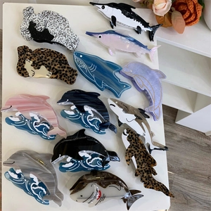 Pinces à Cheveux en Acétate de Cellulose Animaux Marins Requin Dauphin Espadon Phoque Motif Marbre Grandes Barrettes pour Femmes Filles Accessoires de Coiffure