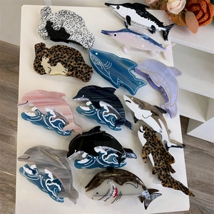 Collection de pinces à cheveux créatives animaux requins et dauphins en acétate brillant