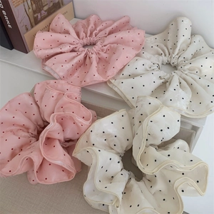 Vintage Polka Dot Fabric Scrunchie Large Jacquard Hair Ring Pink Beige Sweet Elastic Hair Tie Women Girls Hair Accessories