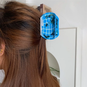 Unique Globe Design Acetate Hair Claw For Women Map Pattern Blue Geometric Shark Clip Daily Fashion Handmade Hair Accessories
