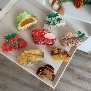 Acetate Creative Fruit Shaped Hair Claw Clip Strawberry Durian Lychee Shark Clip Sweet Fashion Hair Accessories For Women