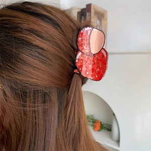 Chic strawberry-shaped acetate hair claw clip for women's hairstyle styling