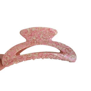 Pink marble texture acetate hair claw clip with sweet floral pattern for women