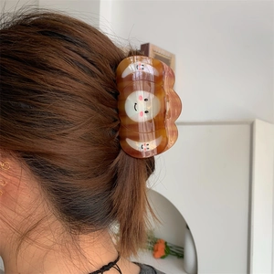Creative acetate smiley face hair claw clip in amber brown for long hair styling