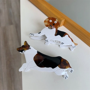 Chic acetate dog-shaped hair claw clips with beagle and sheepdog patterns for women
