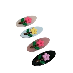 Set di 4 eleganti fermagli per capelli con fiori 3D in acetato grigio blu rosa e nero