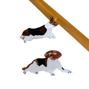 Cute acetate dog hair claws featuring Corgi and Beagle designs in tricolor finish