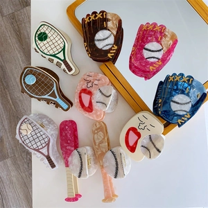 Niche Creative Acetate Hair Claw Tennis Baseball Shape Marble Pattern Sports Style Shark Clip Trendy Hair Accessories For Women