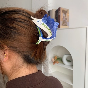 Elegant blue marlin fish hair claw clip made of acetic acid plate for stylish updo hair