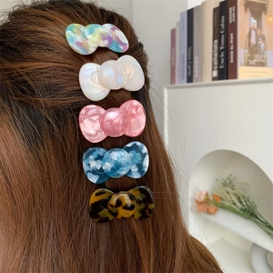 Acetate Candy Color Bow Hair Clip Sweet Duckbill Clip Bangs Side Clip Cute Women Hair Accessory Marble Texture Headwear