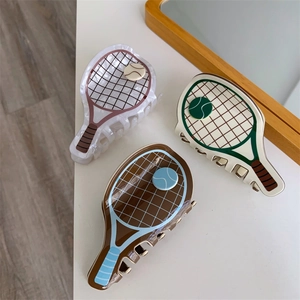 Medium size acetate hair claw clips in creative tennis racket shapes with various colors