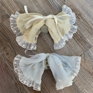 Korean Style Lace Fabric Bow Hair Claw Clip Chiffon Faux Artificial Pearl Floral Hair Accessory For Women Sweet Vacation Headwear