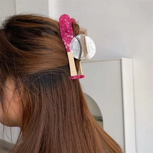 Pink marble baseball bat and ball acetate claw clip for women's creative hairstyling