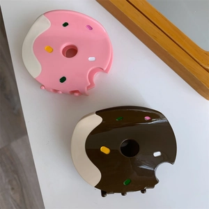 Cute Donut Shape Hair Claw Clip For Women Sweet Fashion Acetate Shark Clip Colorful Sprinkles Food Pattern Hair Accessory