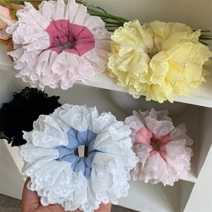Large Lace Edging Scrunchie Double Layer Hollow Out Sweet Hair Tie Elegant Floral Hair Accessories For Women Girls